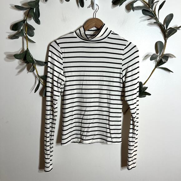 White and Black Striped Mock Neck - Picture 1 of 3